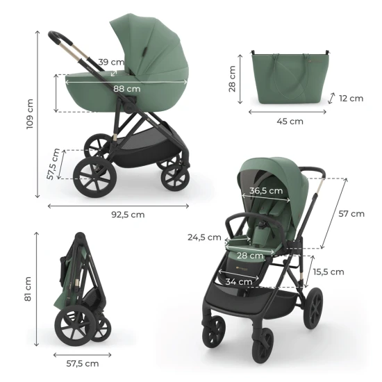 Kombinovaný kočárek 3v1 Prime 3 Dark Green Kinderkraft KSPRIM03GRE3000