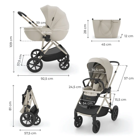 Kombinovaný kočárek 3v1 Prime 3 Sand Dune Kinderkraft KSPRIM03BEG3000