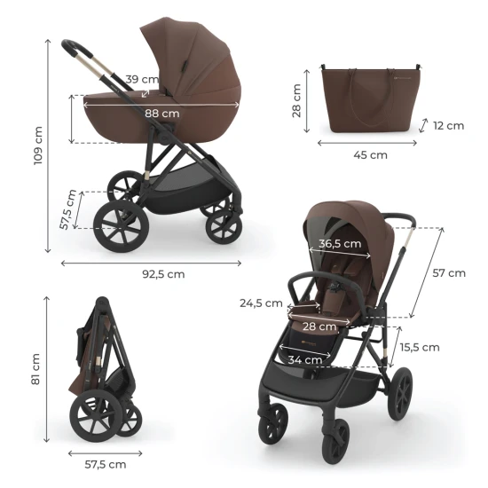 Kombinovaný kočárek 3v1 Prime 3 Velvet Mocca Kinderkraft KSPRIM03BRW3000