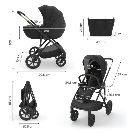 Kombinovaný kočárek 3v1 Prime 3 Venezian Black Kinderkraft KSPRIM03BLK3000