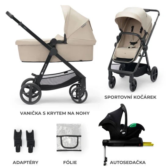 Kombinovaný kočárek 4v1 Newly Classic Beige + Mink PRO Kinderkraft KSNEWL00BEG400I