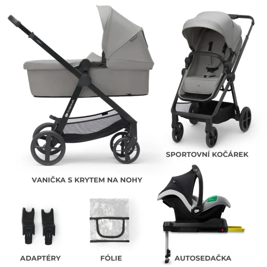 Kombinovaný kočárek 4v1 Newly Classic Grey + Mink PRO Kinderkraft KSNEWL00GRY400I
