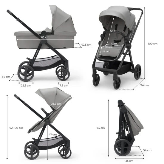 Kombinovaný kočárek 4v1 Newly Classic Grey + Mink PRO Kinderkraft KSNEWL00GRY400I