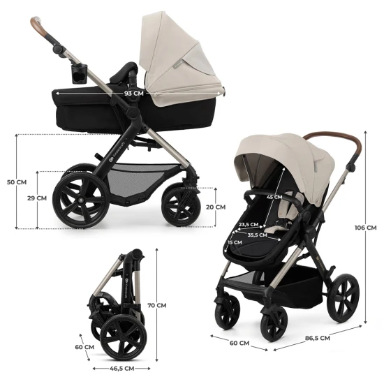 Kombinovaný kočárek Moov 2 3v1 Moonlight Grey penové kolesá Kinderkraft KSMOOV02GRYEV00