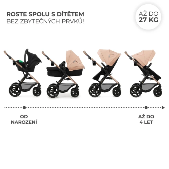 Kombinovaný kočárek Moov 2 3v1 Sand Beige penové kolesá Kinderkraft KSMOOV02BEGEV00