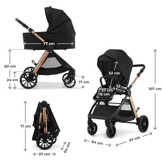 Kombinovaný kočárek Vesto 2 3v1 Black Kinderkraft KSVEST02BLK3000