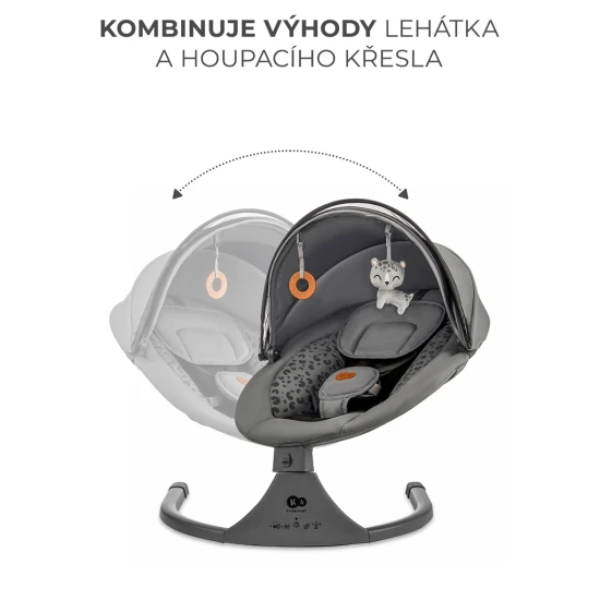 Houpavé lehátko s melodií 2v1 Lumi, do 9 kg, Premium Dark Grey Kinderkraft KBLUMI02DGR0000