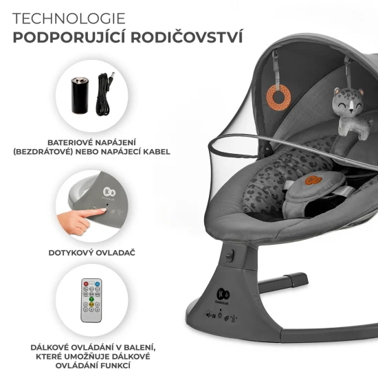 Houpavé lehátko s melodií 2v1 Lumi, do 9 kg, Premium Dark Grey Kinderkraft KBLUMI02DGR0000