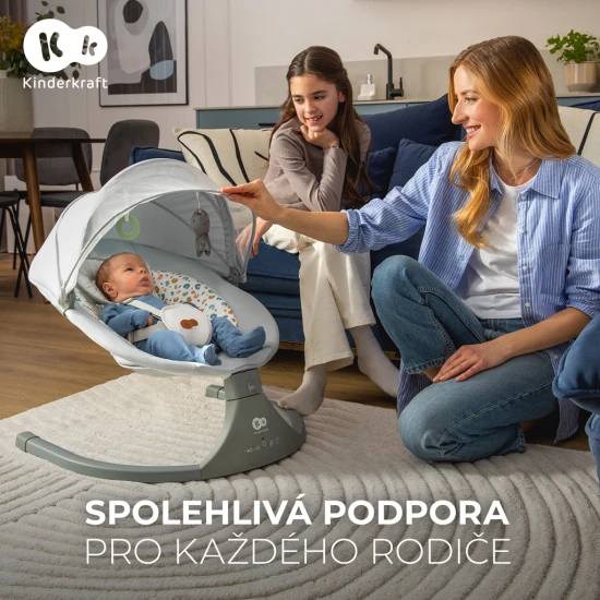 Houpavé lehátko s melodií 2v1 Lumi, do 9 kg, Premium Light Grey Kinderkraft KBLUMI02LGR0000
