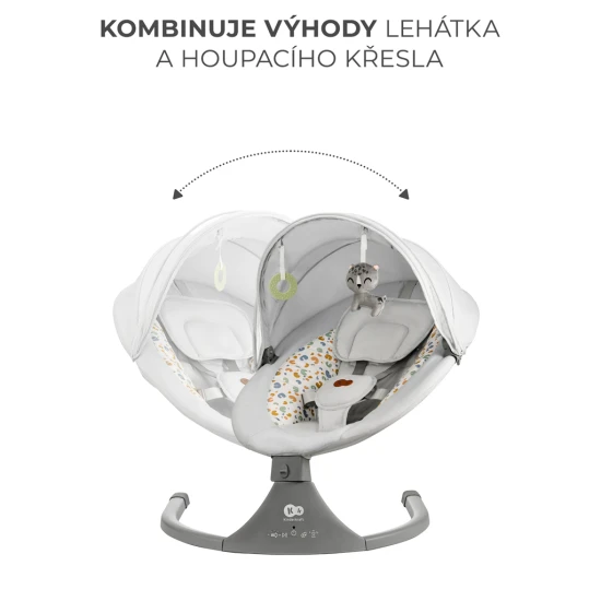 Houpavé lehátko s melodií 2v1 Lumi, do 9 kg, Premium Light Grey Kinderkraft KBLUMI02LGR0000