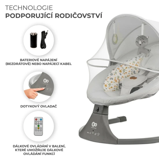 Houpavé lehátko s melodií 2v1 Lumi, do 9 kg, Premium Light Grey Kinderkraft KBLUMI02LGR0000