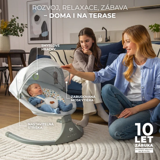 Houpavé lehátko s melodií 2v1 Lumi, do 9 kg, Premium Light Grey Kinderkraft KBLUMI02LGR0000