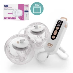 Odsávačka mléka Double Hands-free Gentle Flow Gold + CHICCO kojicí vložky 30 ks