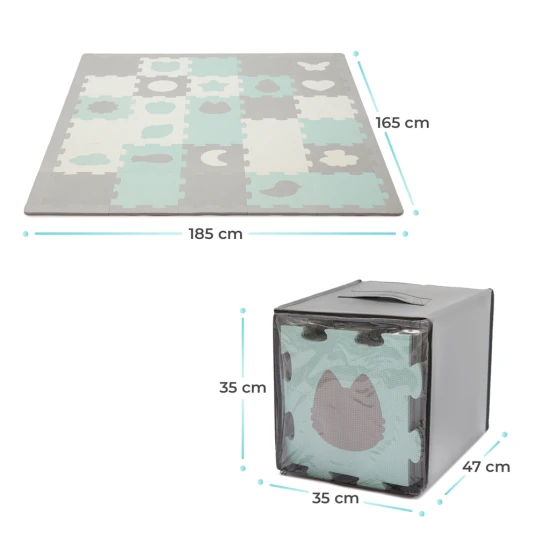 Pěnová puzzle podložka Luno Shapes 185 x 165 cm Mint, 30ks, Premium Kinderkraft KPLUSH00MIN0000