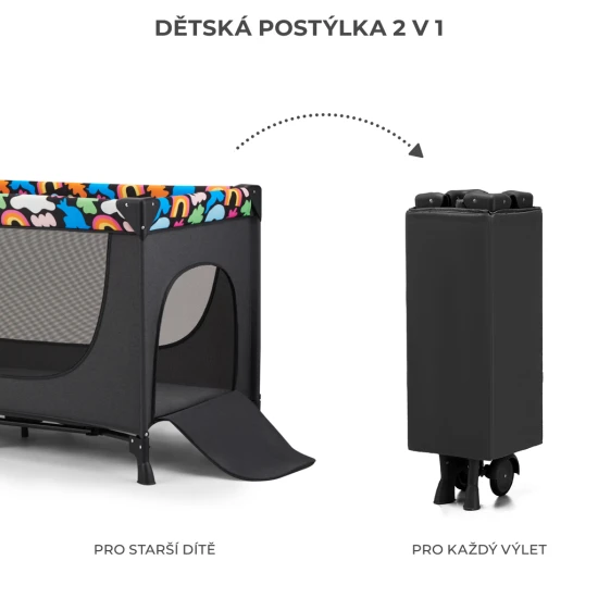 Cestovní postýlka Joy 2 Happy shapes Kinderkraft KLJOY02HAP0000