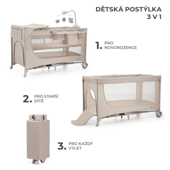Cestovní postýlka Joy 2 s příslušenstvím Beige Kinderkraft KLJOY02BEG000AC