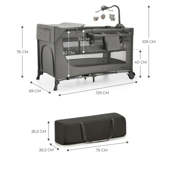 Cestovní postýlka Joy 2 s příslušenstvím Dark grey Kinderkraft KLJOY02DGR000AC