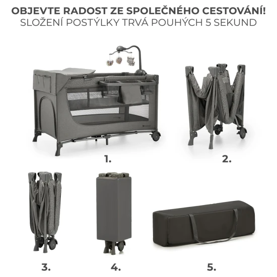 Cestovní postýlka Joy 2 s příslušenstvím Dark grey Kinderkraft KLJOY02DGR000AC