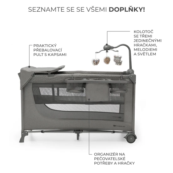 Cestovní postýlka Joy 2 s příslušenstvím Dark grey Kinderkraft KLJOY02DGR000AC