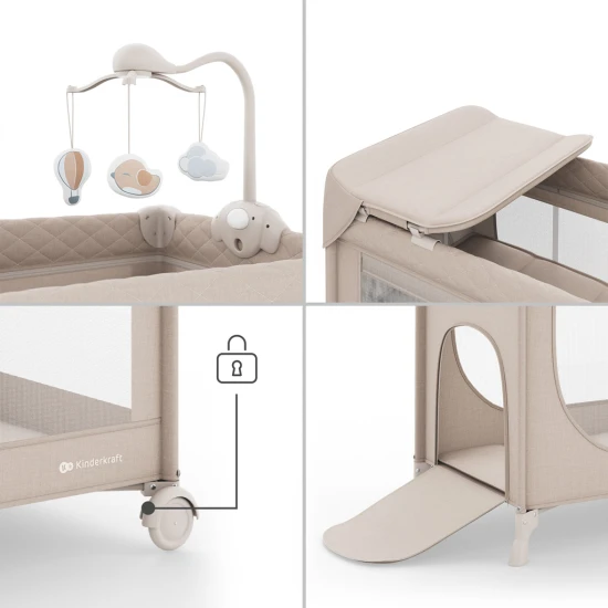 Cestovní postýlka Leody Up Beige s příslušenstvím Kinderkraft KCLEODUPBEG00AC