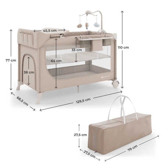 Cestovní postýlka Leody Up Beige s příslušenstvím Kinderkraft KCLEODUPBEG00AC