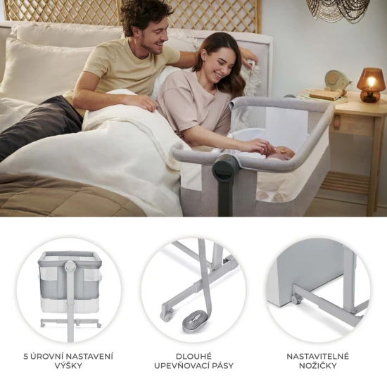 Polohovatelná dětská postýlka Nestee Up2 Full Light Grey Kinderkraft KLNEE002LGRF000