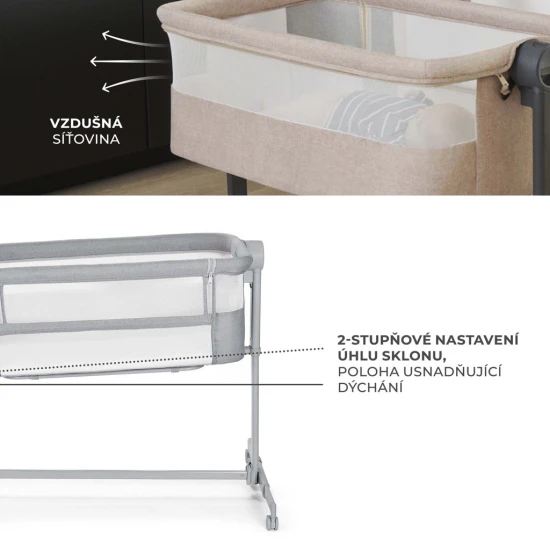 Polohovatelná dětská postýlka Nestee Up2 Full Light Grey Kinderkraft KLNEE002LGRF000