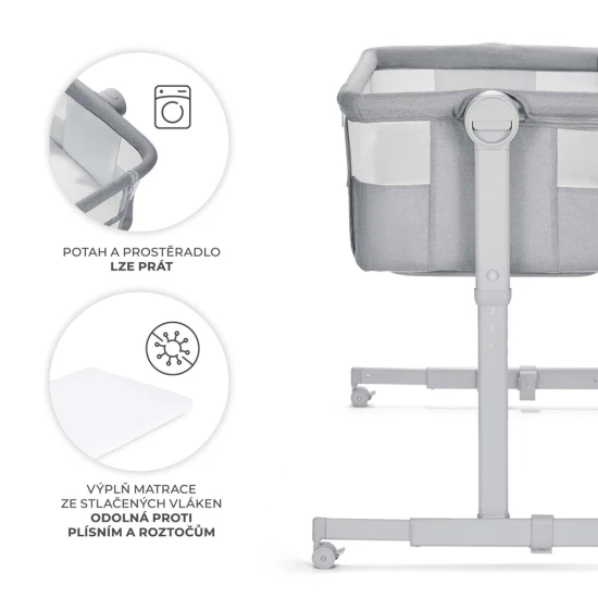 Polohovatelná dětská postýlka Nestee Up2 Full Light Grey Kinderkraft KLNEE002LGRF000