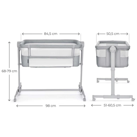 Polohovatelná dětská postýlka Nestee Up2 Full Light Grey Kinderkraft KLNEE002LGRF000