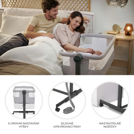 Polohovatelná dětská postýlka Nestee Up2 Light Grey Kinderkraft KLNEE002LGR0000