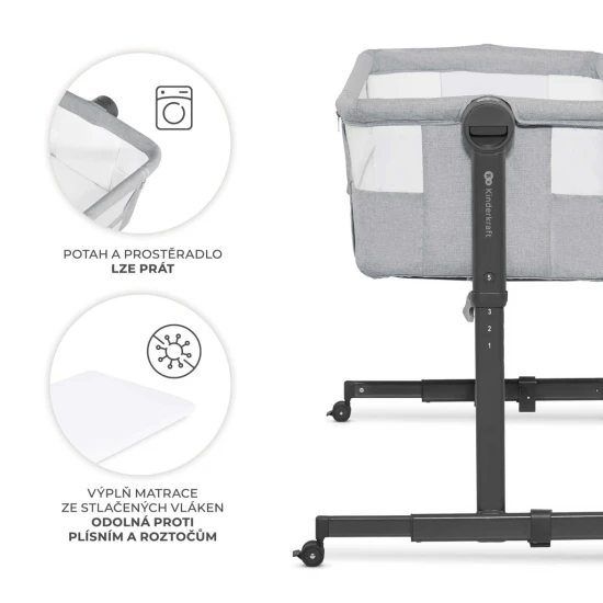 Polohovatelná dětská postýlka Nestee Up2 Light Grey Kinderkraft KLNEE002LGR0000