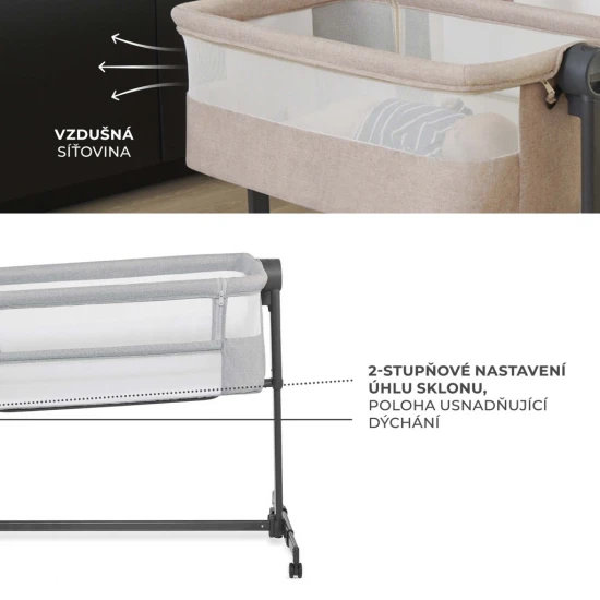 Polohovatelná dětská postýlka Nestee Up2 Light Grey Kinderkraft KLNEE002LGR0000