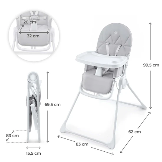 Jídelní židlička Binci Light Grey Kinderkraft KHBINC00LGR0000