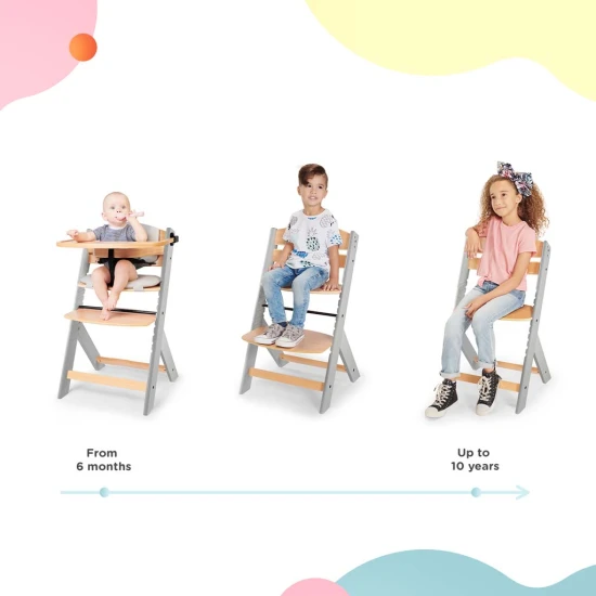 Jídelní židlička Enock s čalouněním Grey wooden, Premium Kinderkraft KHENOC0PGRY0000