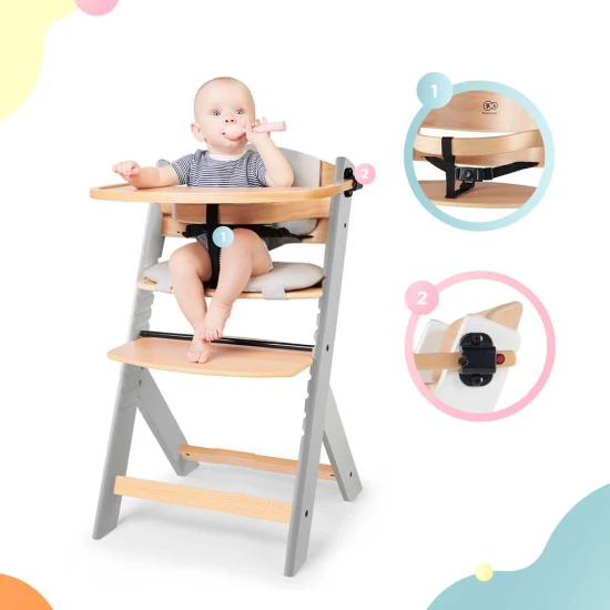 Jídelní židlička Enock s čalouněním Grey wooden, Premium Kinderkraft KHENOC0PGRY0000