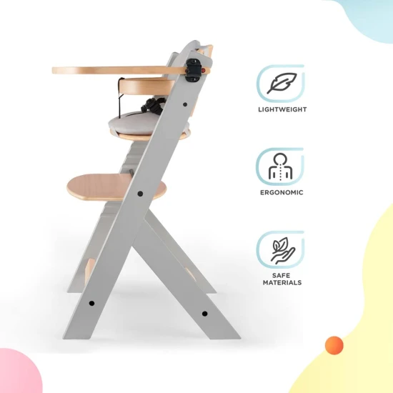 Jídelní židlička Enock s čalouněním Grey wooden, Premium Kinderkraft KHENOC0PGRY0000