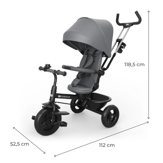 Tříkolka Aston 2 Plus Grey, 9m+ Kinderkraft KRASTO02GRYPL00