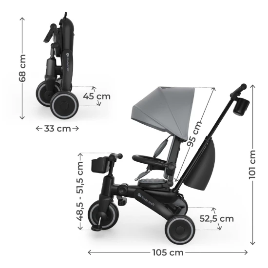 Tříkolka Jazz 3 Grey, 9m+ Kinderkraft KRJAZZ03GRY0000