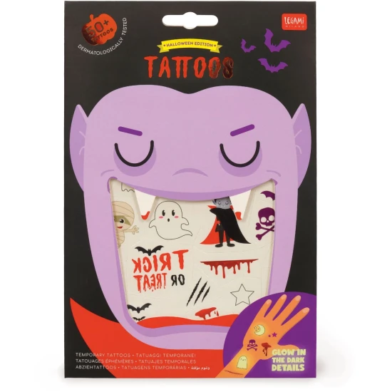 Tetovačky Halloween Legami – svítící dočasná tetování s halloweenskými motivy