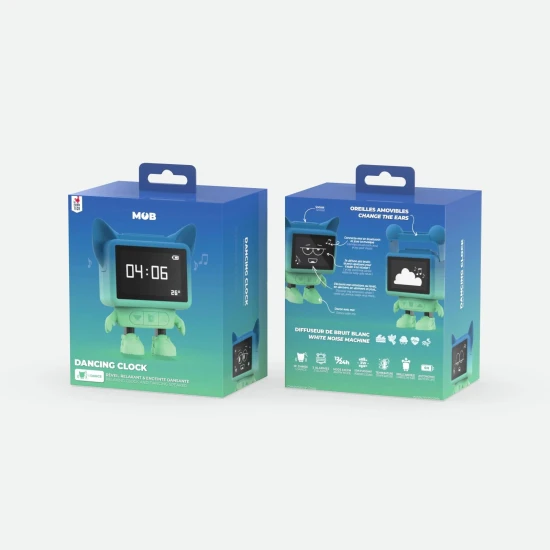 MOB Tančící budík Dancing Clock – modrý, hudební a tančící budík pro děti s LED displejem