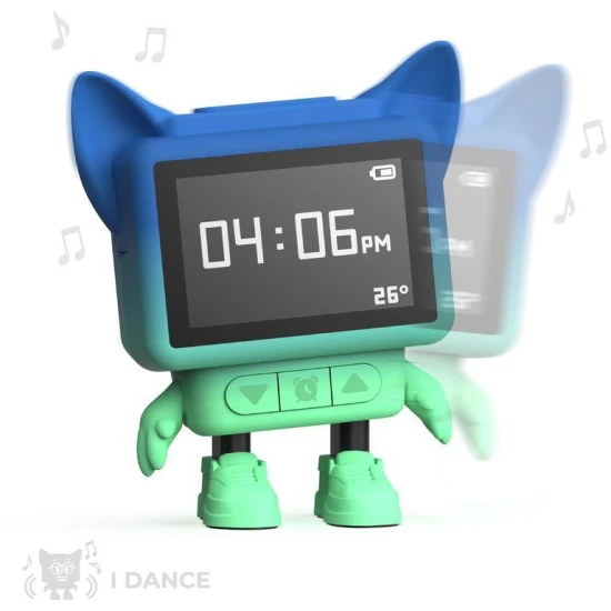 MOB Tančící budík Dancing Clock – modrý, hudební a tančící budík pro děti s LED displejem