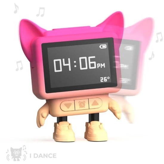 MOB Tančící budík Dancing Clock – růžový, hudební a tančící budík pro děti s LED displejem