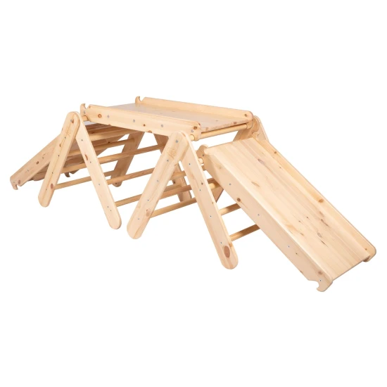 Dřevěný Montessori set 3v1 – žebřík, skluzavka a lezecká stěna – MeowBaby ZZWDA001
