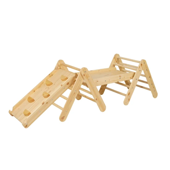 Dřevěný Montessori set 3v1 – žebřík, skluzavka a lezecká stěna – MeowBaby ZZWDA001