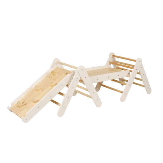 Dřevěný Montessori set 3v1 – žebřík, skluzavka a lezecká stěna – MeowBaby ZZWDA001