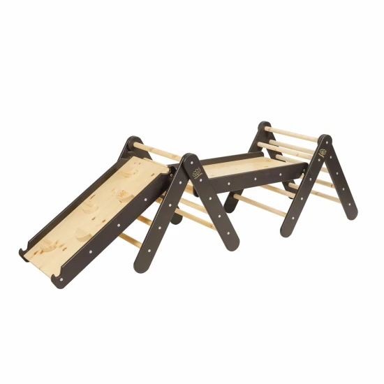 Dřevěný Montessori set 3v1 – žebřík, skluzavka a lezecká stěna – MeowBaby ZZWDA001