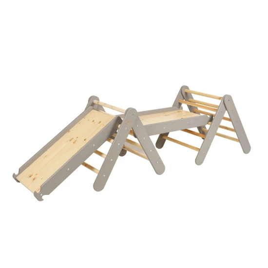 Dřevěný Montessori set 3v1 – žebřík, skluzavka a lezecká stěna – MeowBaby ZZWDA001
