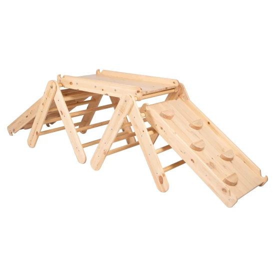 Dřevěný Montessori set 3v1 – žebřík, skluzavka a lezecká stěna – MeowBaby ZZWDA001