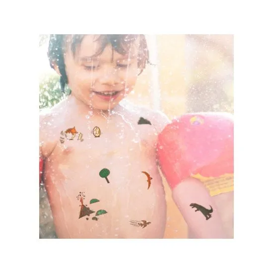 Dočasné tetování pro malé dobrodruhy. Set obsahuje 11 tetování s obrázky dinosaurů. 