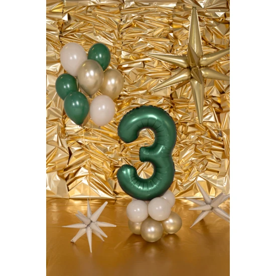 Party Deco Balón Číslo 3 Tmavě zelený 86 cm Elegantní balón na 3. narozeniny – tmavě zelená v hlavní roli